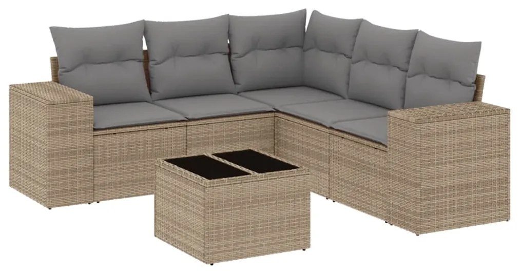 Set divano da giardino 6 pz con cuscini beige in polyrattan