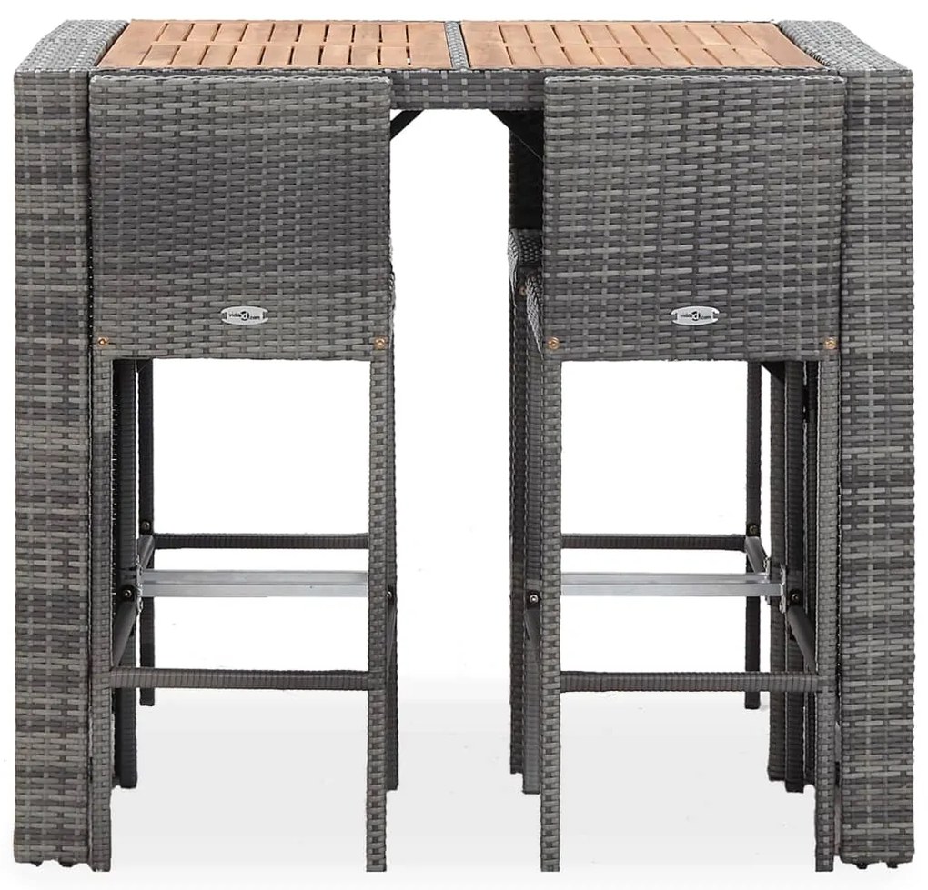 Set da bar da giardino 5 pz polyrattan e legno acacia grigio