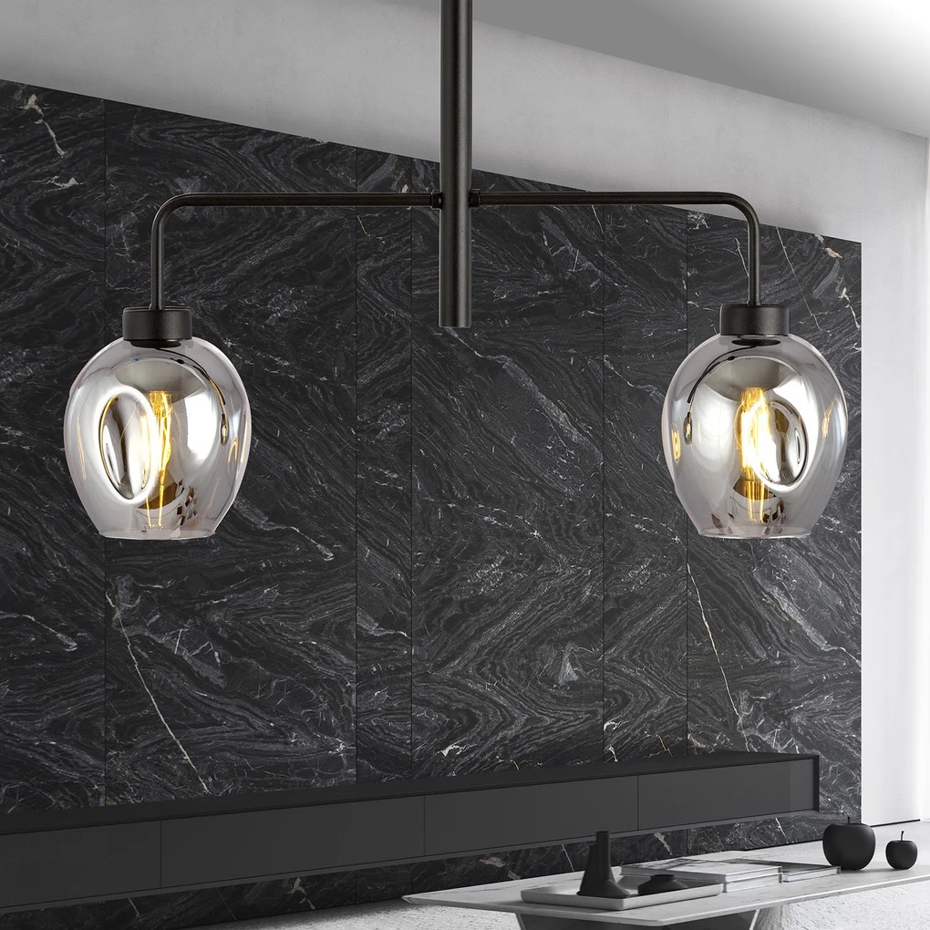 Lampadario Moderno 2 Luci Auriga In Accaio Nero E Vetro Fumè