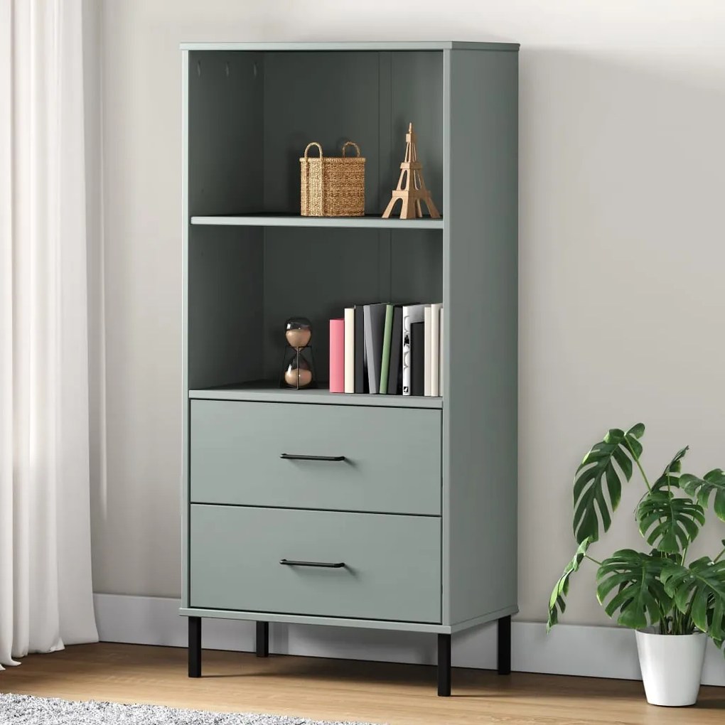 Libreria 2 Cassetti Grigio 60x35x128,5 Cm Legno Massello Oslo /