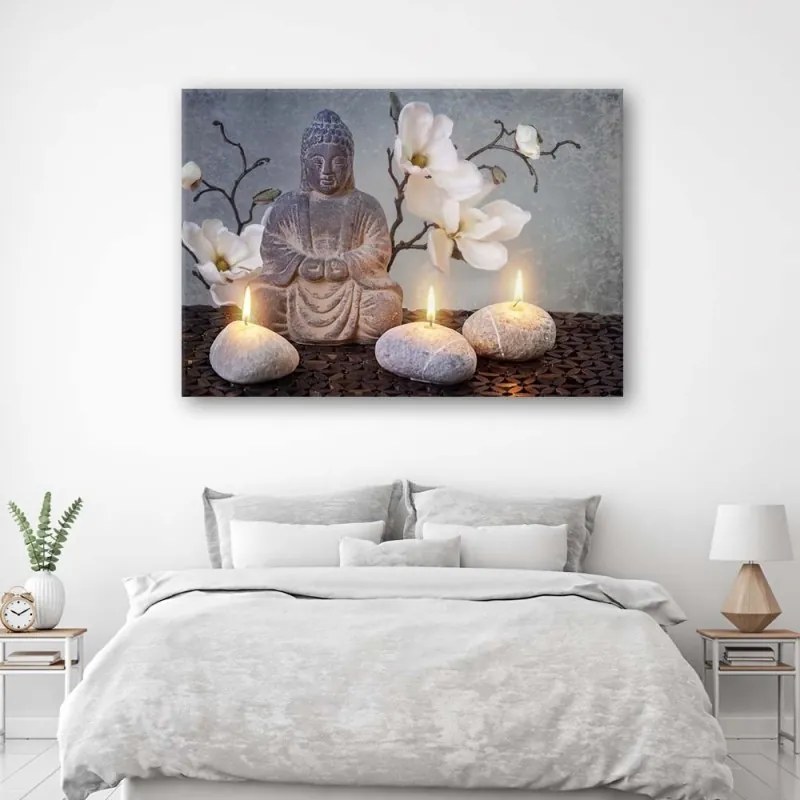 Quadro su tela, Pietra di fiori grigi di Buddha  Dimensioni 100x70