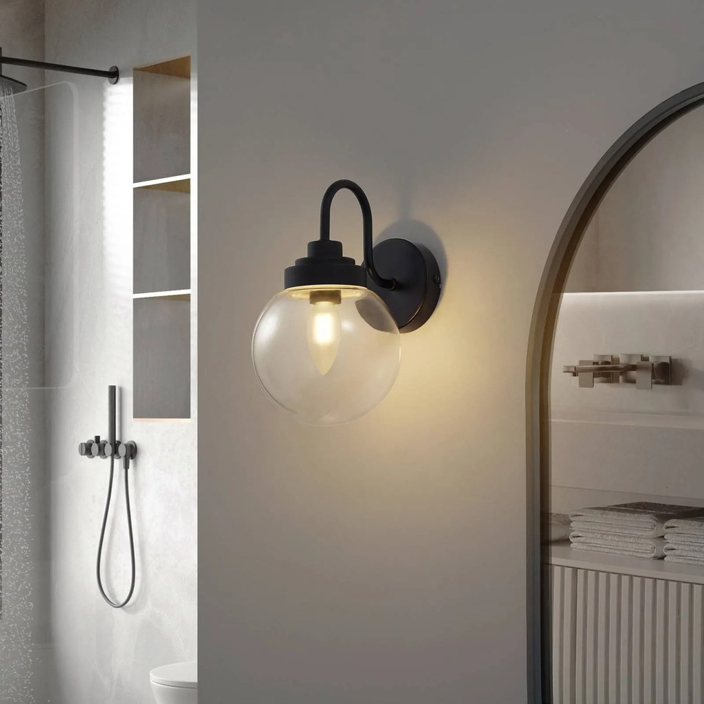 Lucande applique Badolo, nero, vetro, altezza 25 cm, IP44