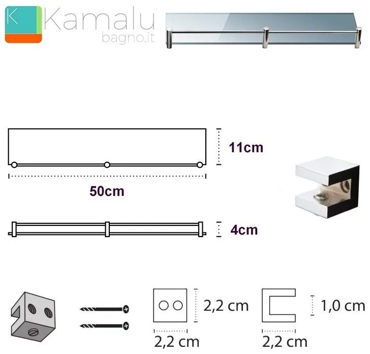 Kamalu - ripiano bagno in vetro 50cm  vitro-250