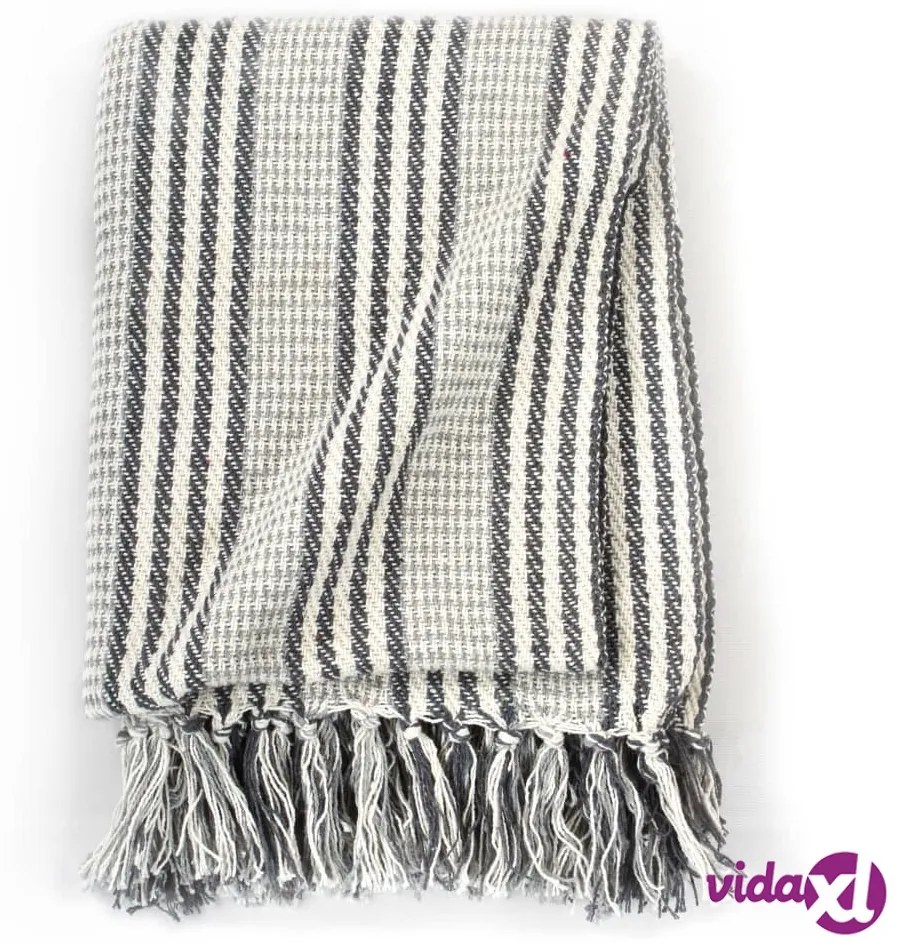 vidaXL Copriletto in Cotone a Righe 160x210 cm Grigio e Bianco