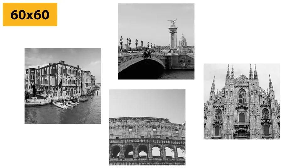 Set di quadri – Città storiche in bianco e nero