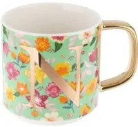 Mug fiori con lettera N in New Bone China, 350 ml