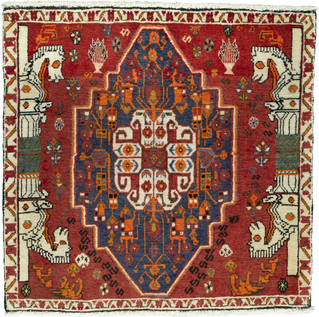 Shiraz Tappeto persiano 70x70 Rosso (Iran) Annodato A Mano