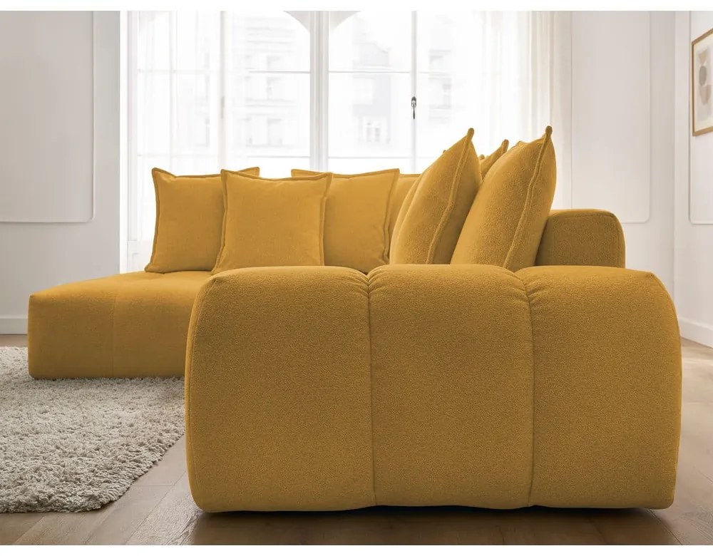 Divano angolare color senape allungabile e con contenitore (penisola a sinistra/a L) con rivestimento in ciniglia Everest – Bobochic Paris