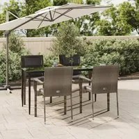 Set da Pranzo Giardino 5pz Nero e Grigio con Cuscini Polyrattan 3185104