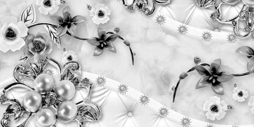 Stampa su tela – Gioielli floreali di lusso in bianco e nero