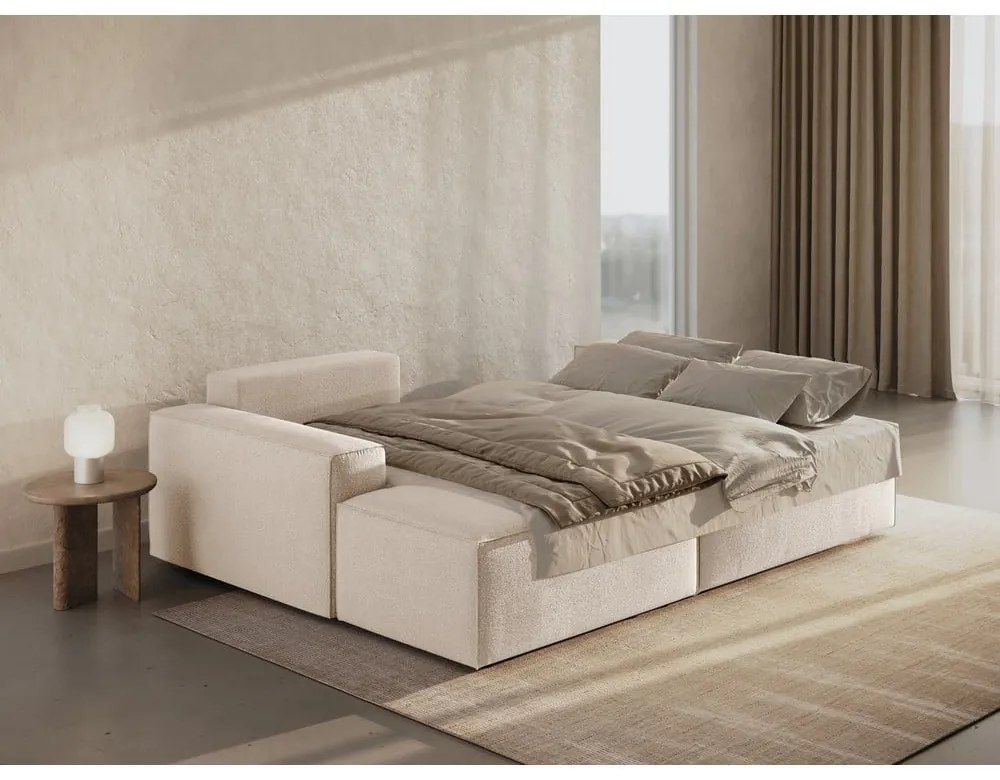 Divano letto in tessuto bouclé beige (angolo sinistro) Jodie - Micadoni Home