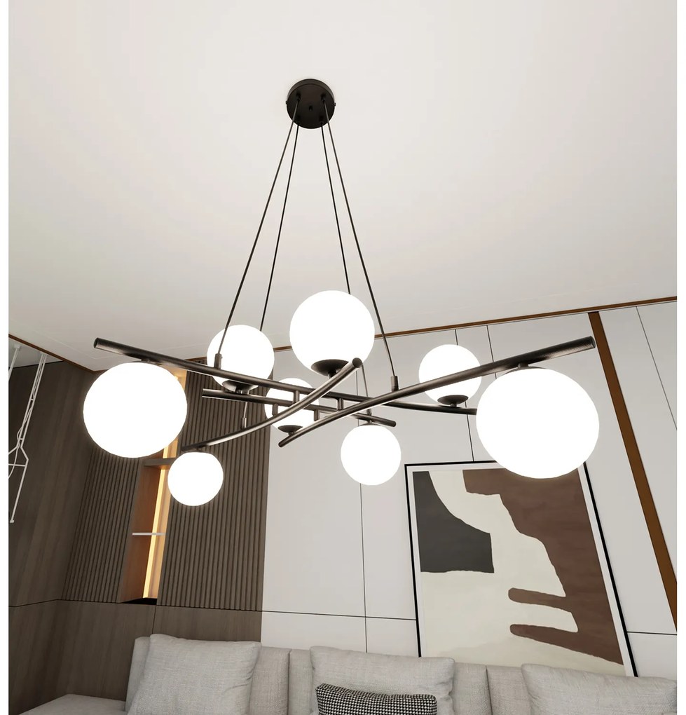 Lampadario Moderno Cadmo Acciaio Nero Bianco 8 Luci E14 Ip20