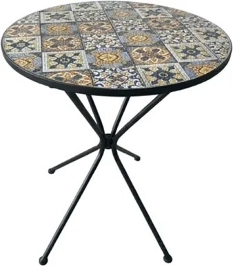 Set Bistrot Tavolo Maioliche Tondo 60 Cm Con 2 Sedie Pieghevoli Amalfi