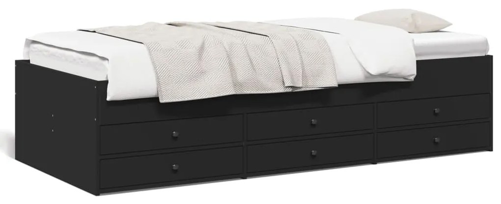 Divano Letto Con Cassetti Senza Materasso Nero 90x200 Cm /
