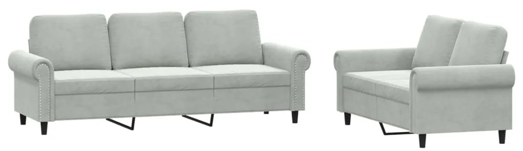 Set di divani 2 pz con cuscini grigio chiaro in velluto