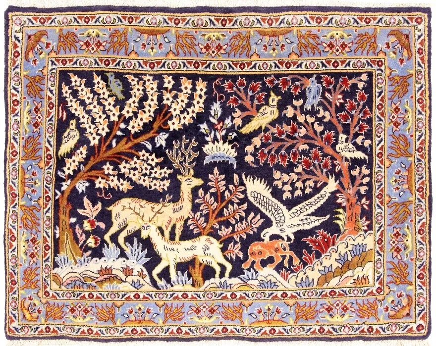 Ghom Tappeto persiano 70x100 Blu (Iran) Annodato A Mano