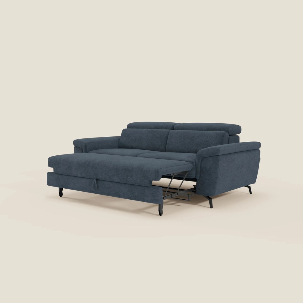 Estro Divano 3 posti con pouf estraibile - poggiatesta reclinabili in tessuto impermeabile T14 blu