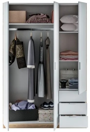 Armadio Guardaroba 3 Ante 3 Cassetti Con Barra Appendiabiti Bianco Artik Rovere Canadian