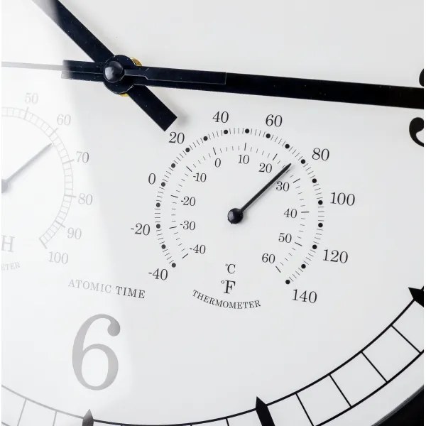 Orologio da parete con termometro e igrometro, Ø 30 cm, 1xAA, nero/bianco