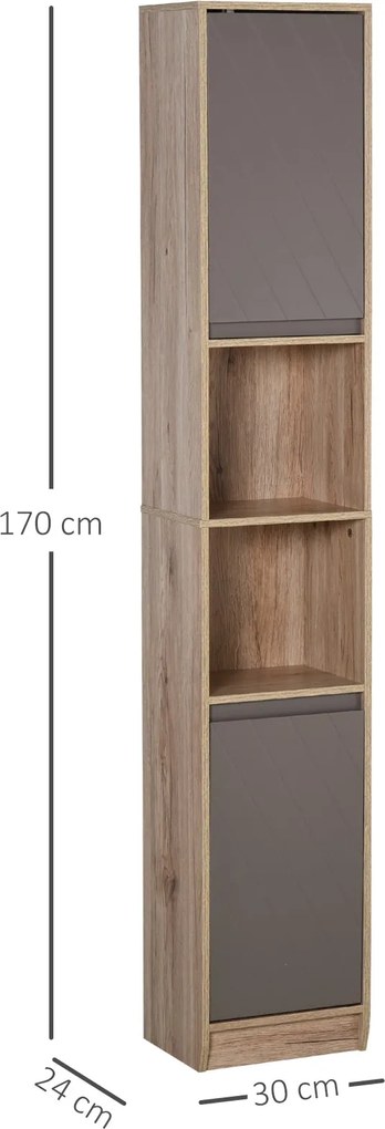 Mobile a Colonna per Bagno in Legno 30x24x170 cm  Grigio e Rovere...