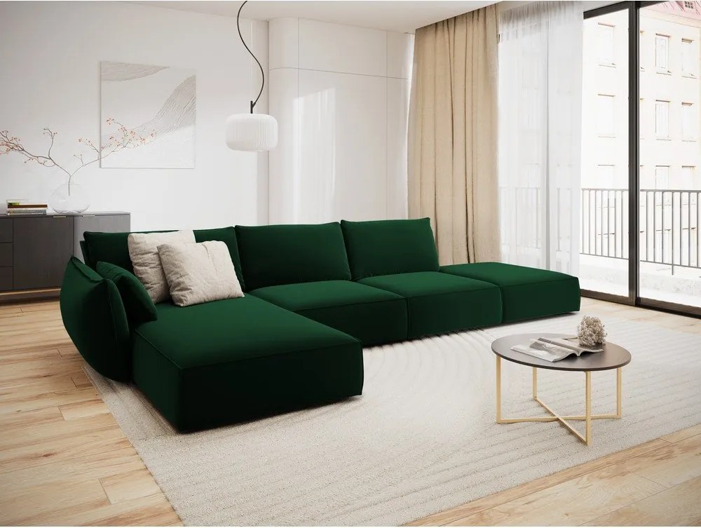 Divano angolare verde scuro (con penisola a sinistra/con chaise lounge) con rivestimento in velluto Vanda – Mazzini Sofas