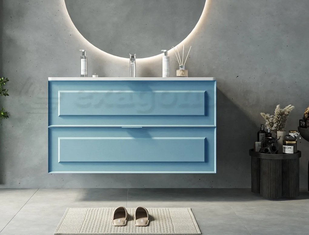 Mobile bagno azzurro opaco 82x47 Dublino con lavabo in ceramica due cassetti con cornice