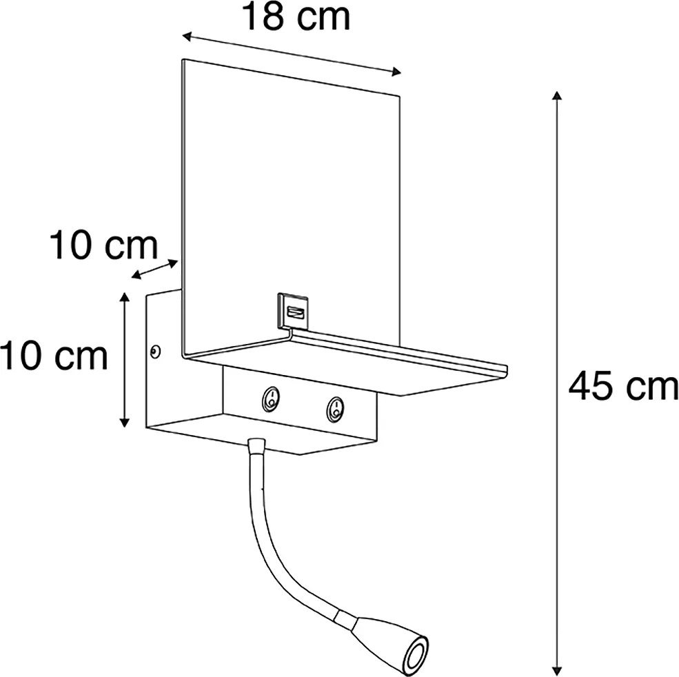 Lampada da parete intelligente nera con USB e braccio flessibile incl. Wifi G9 - Flero