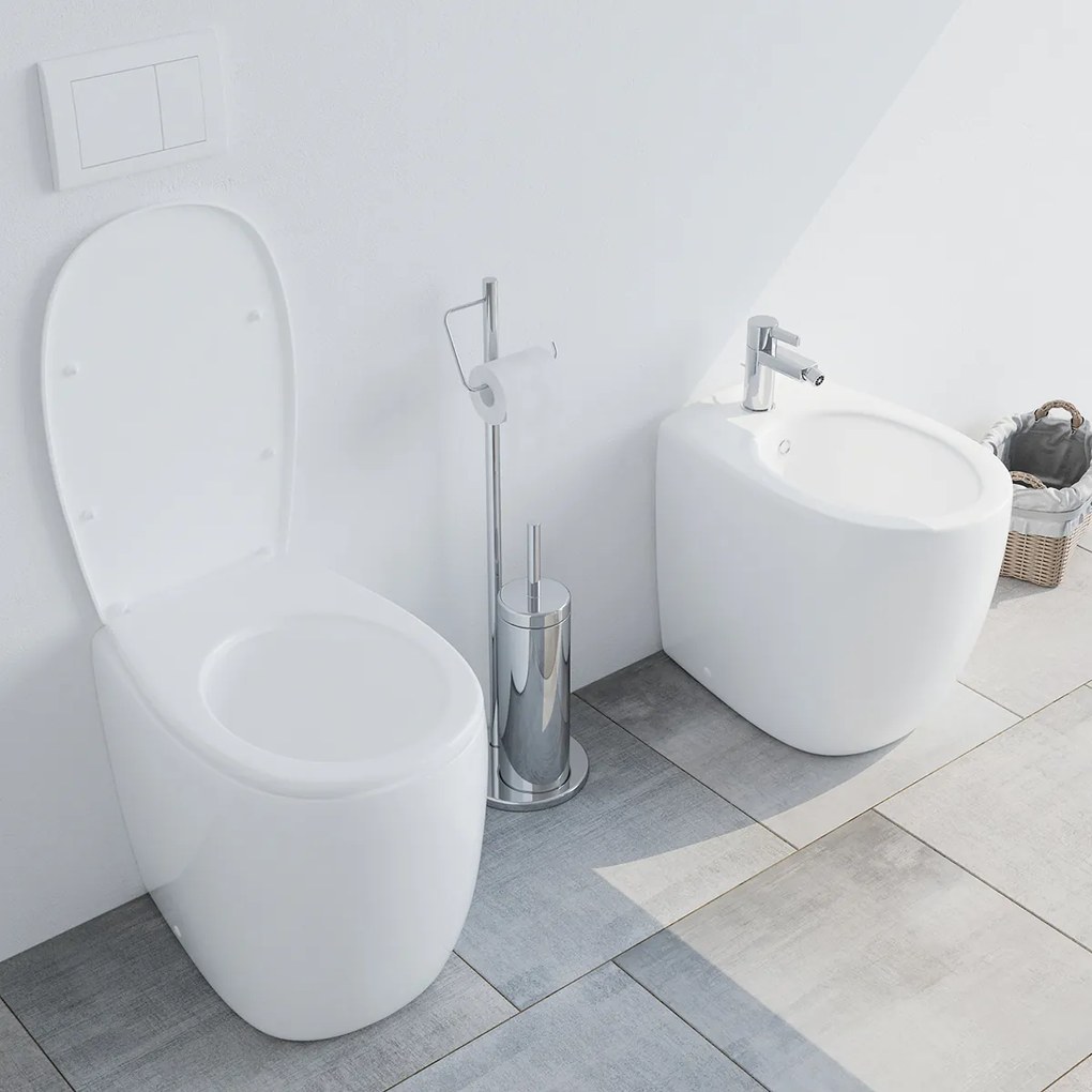 Bidet e Vaso WC MODENA filo muro in ceramica completo di sedile