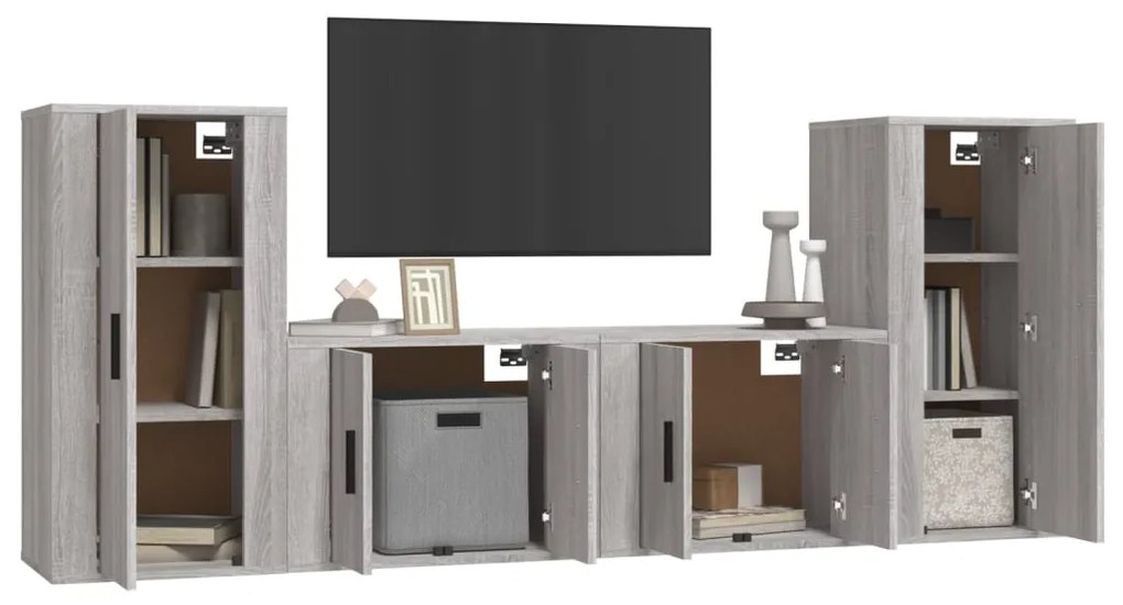 Set di mobili porta tv 4 pz grigio sonoma in legno multistrato