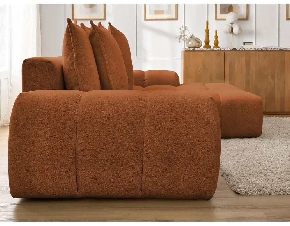 Divano angolare color terracotta allungabile e con contenitore (penisola a destra/chaise lounge) con rivestimento in ciniglia Everest – Bobochic Paris