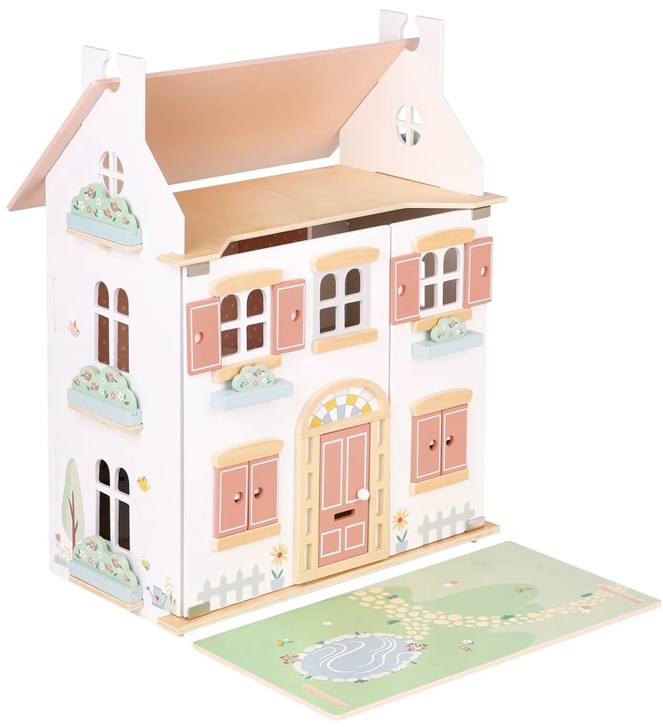 Casa delle bambole in legno con arredamento