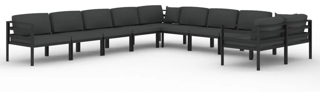 Set divani da giardino 10 pz con cuscini in alluminio antracite