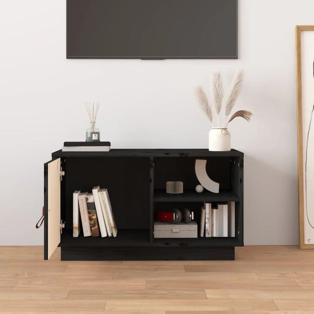 Mobile porta tv nero 70x34x40 cm in legno massello di pino