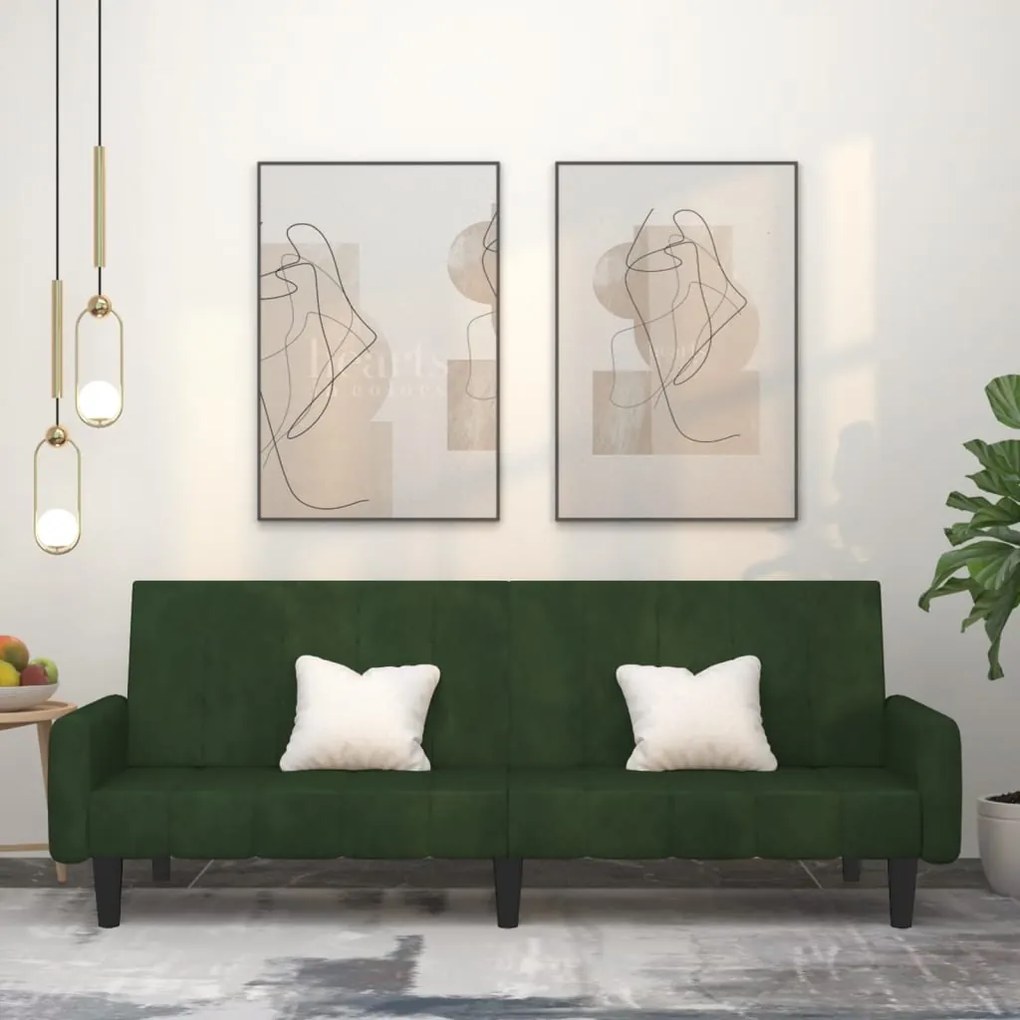 Divano Letto A 2 Posti Verde Scuro İn Velluto /