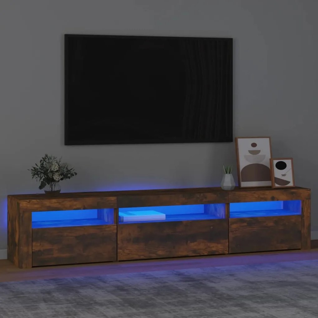 Mobile Porta Tv Con Luci Led Rovere Fumo 195x35x40 Cm /