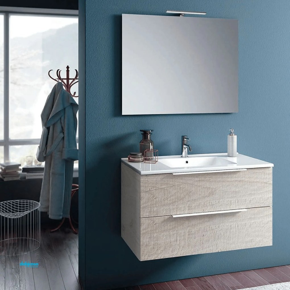 Mobile Bagno Sospeso "Chiara 80" Da 80 Cm Composto Da Due Cassetti Finitura Sherwood Naturale