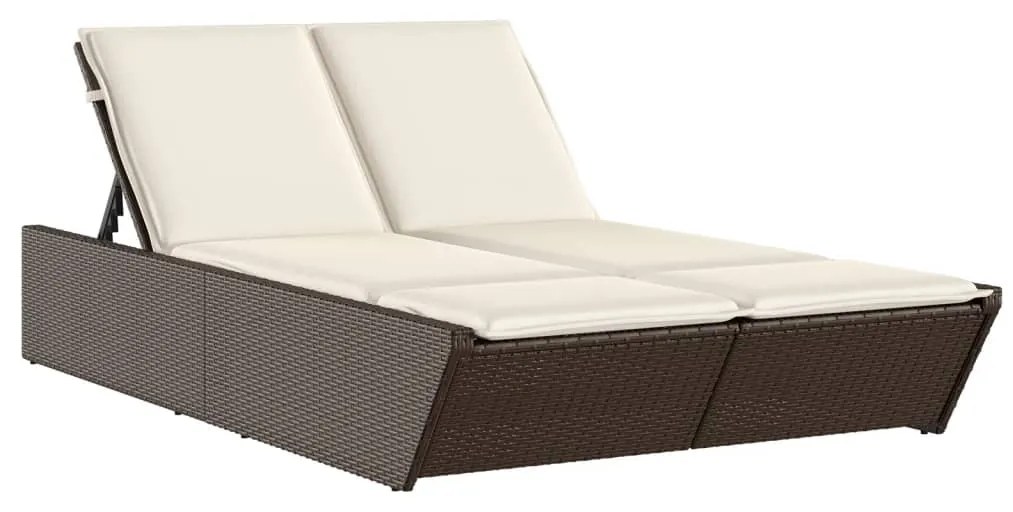 Lettino prendisole con cuscini marrone in polyrattan