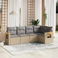 Set Divano da Giardino 5 pz con Cuscini Beige in Polyrattan 3259189