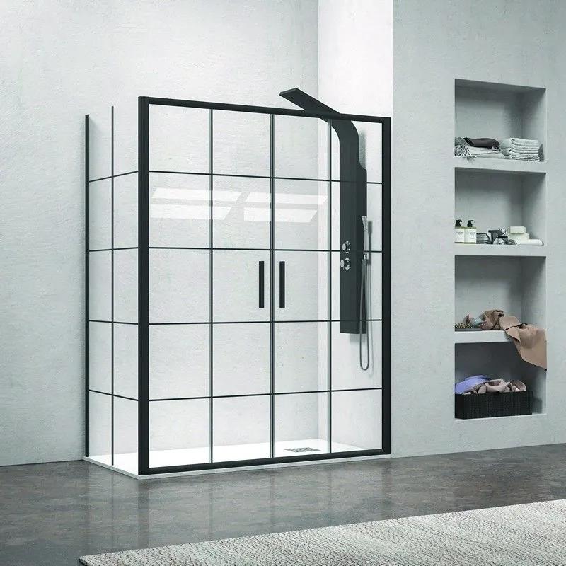 Kamalu - box doccia angolare 160x70 doppio scorrevole telaio nero nico-d6000s