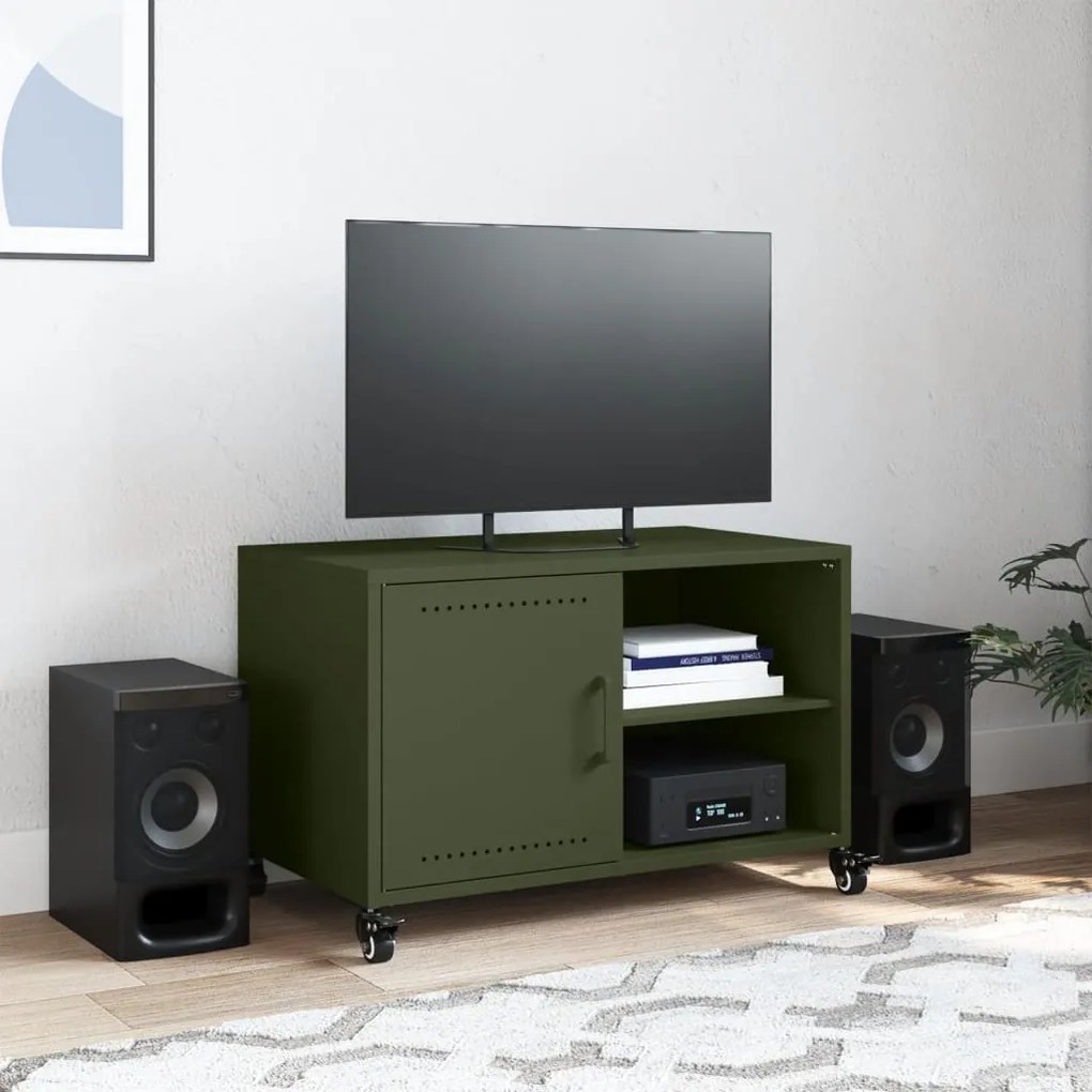 Mobile tv verde oliva 68x39x43,5cm in acciaio laminato a freddo