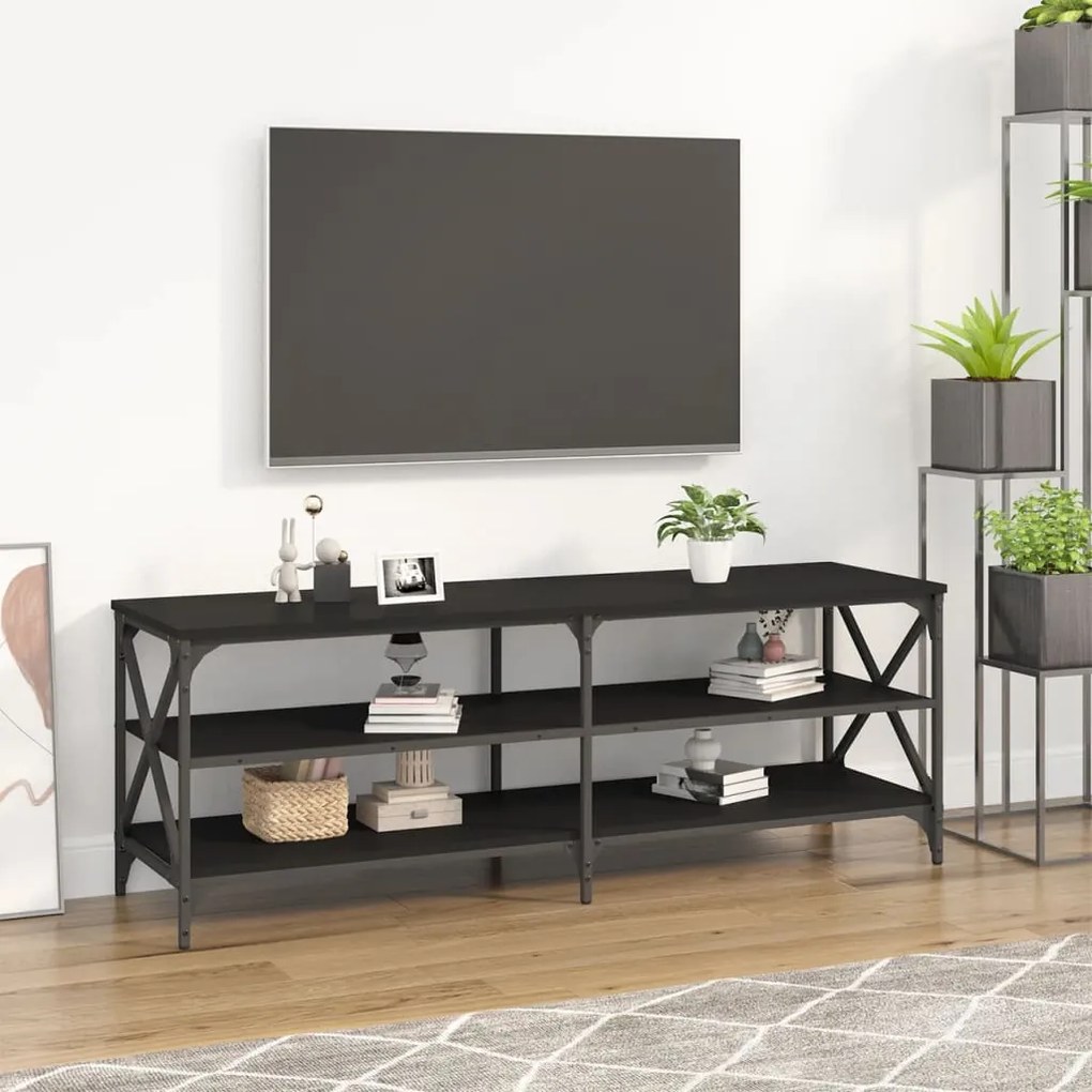 Mobile Porta Tv Nero 140x40x50 Cm İn Legno Multistrato /