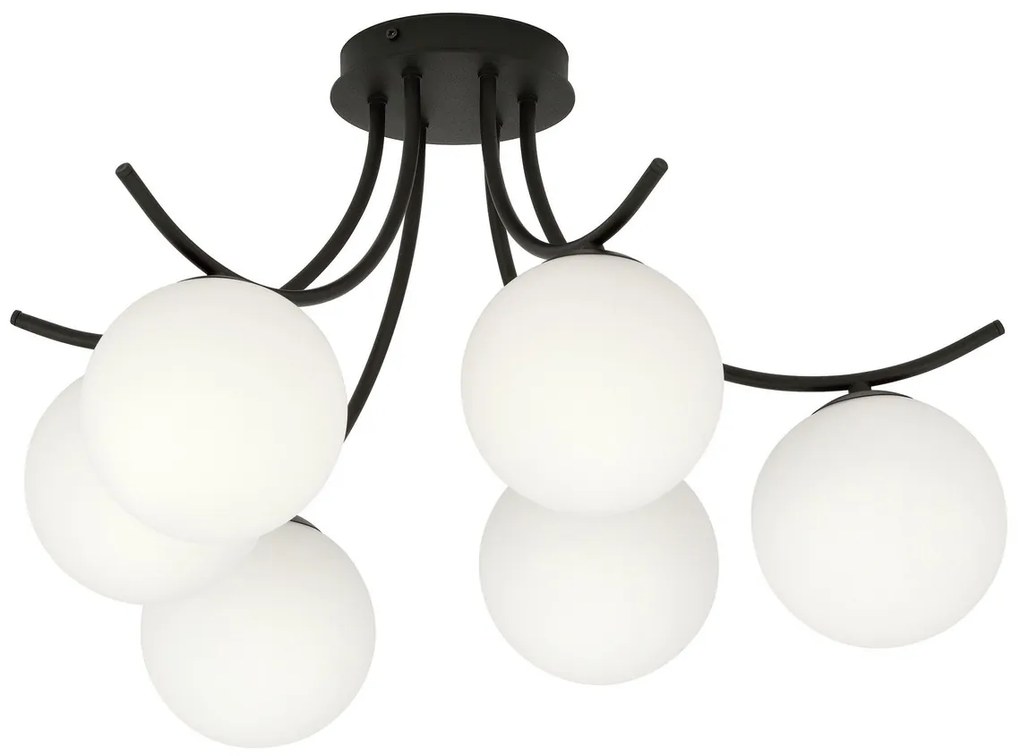 Lampadario da Soffitto in Acciaio e Vetro BOSTON 6 Nero 6xE14