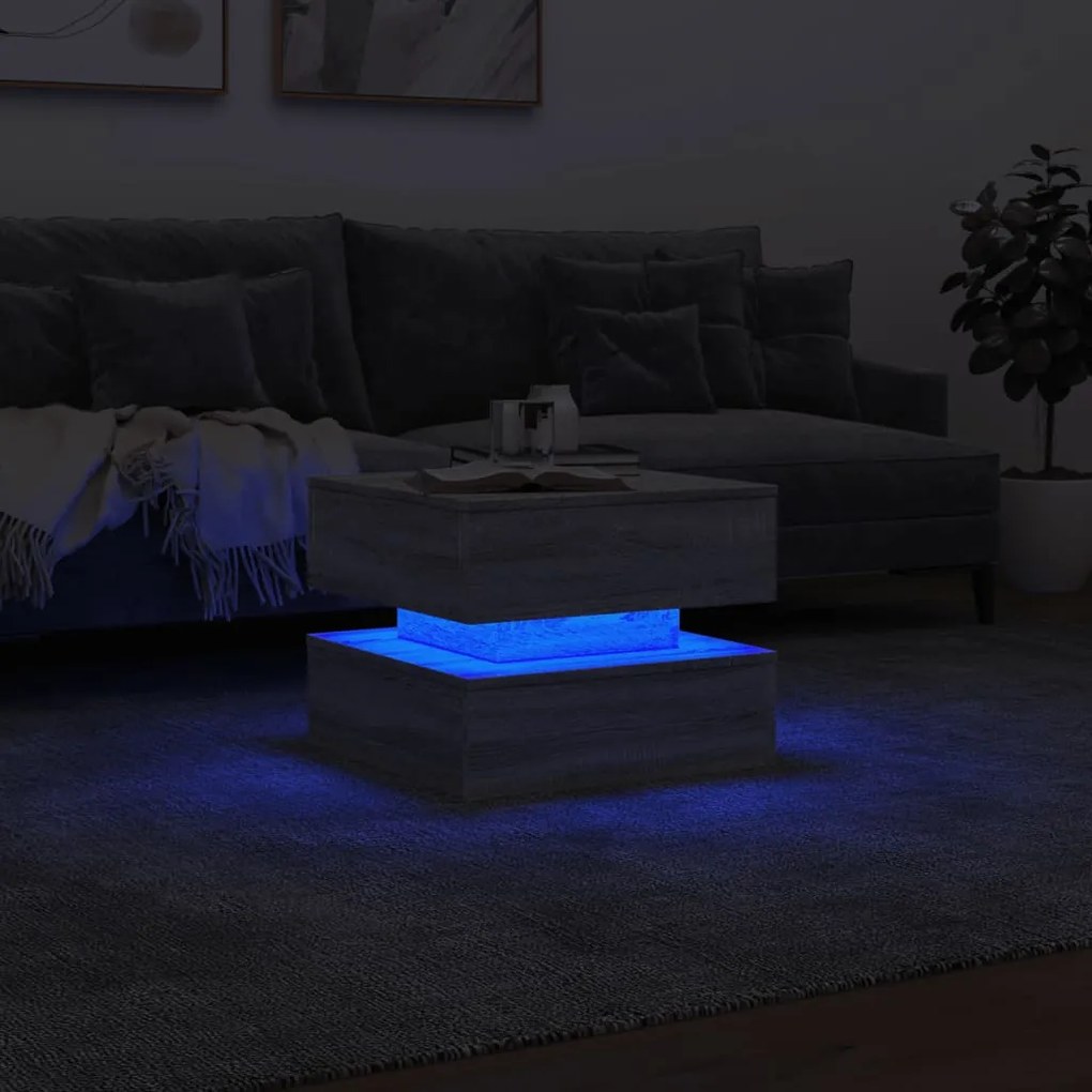 Tavolino da salotto con luci led grigio sonoma 50x50x40 cm