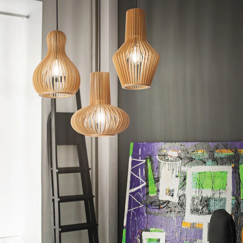 Sospensione Industrial-Minimal Citrus-2 Legno Marrone 1 Luce E27