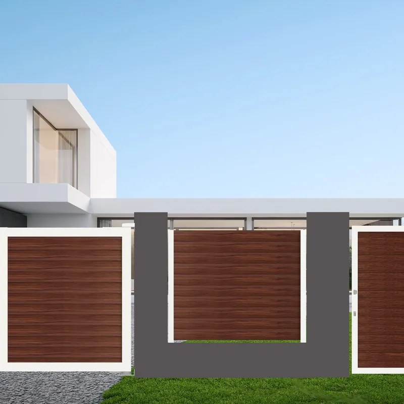 Cancello automatico battente Maia120 ALBA Close in alluminio noce telaio bianco, apertura centrale, L 300 x H 160 cm