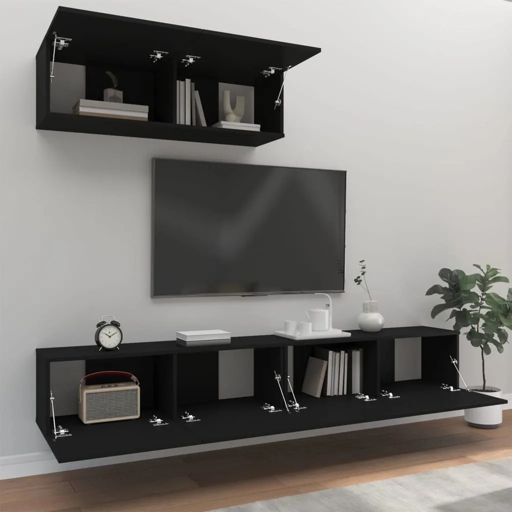 Set mobili porta tv 3 pz nero in legno multistrato