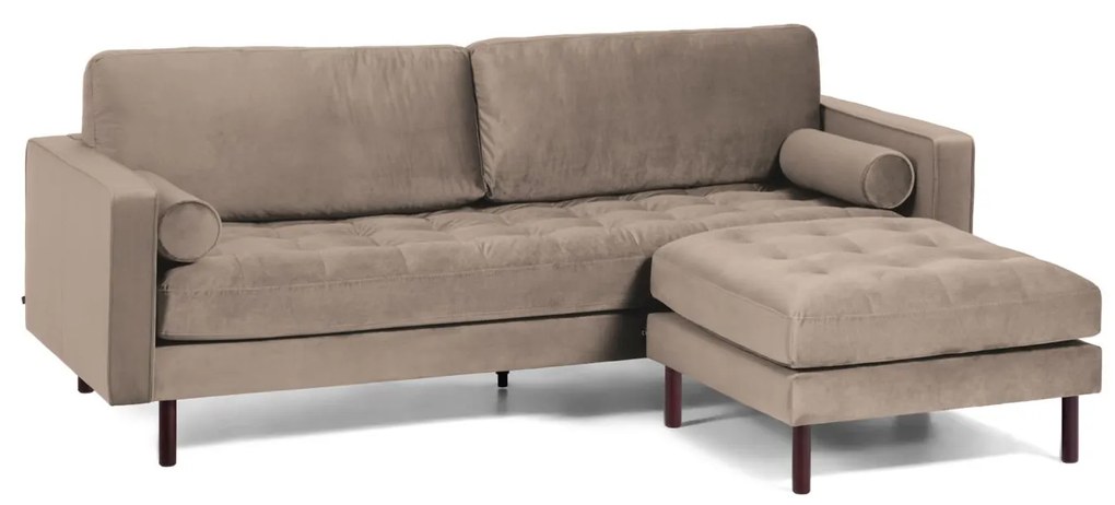 Kave Home - Divano Debra 3 posti con poggiapiedi in velluto topo 222 cm