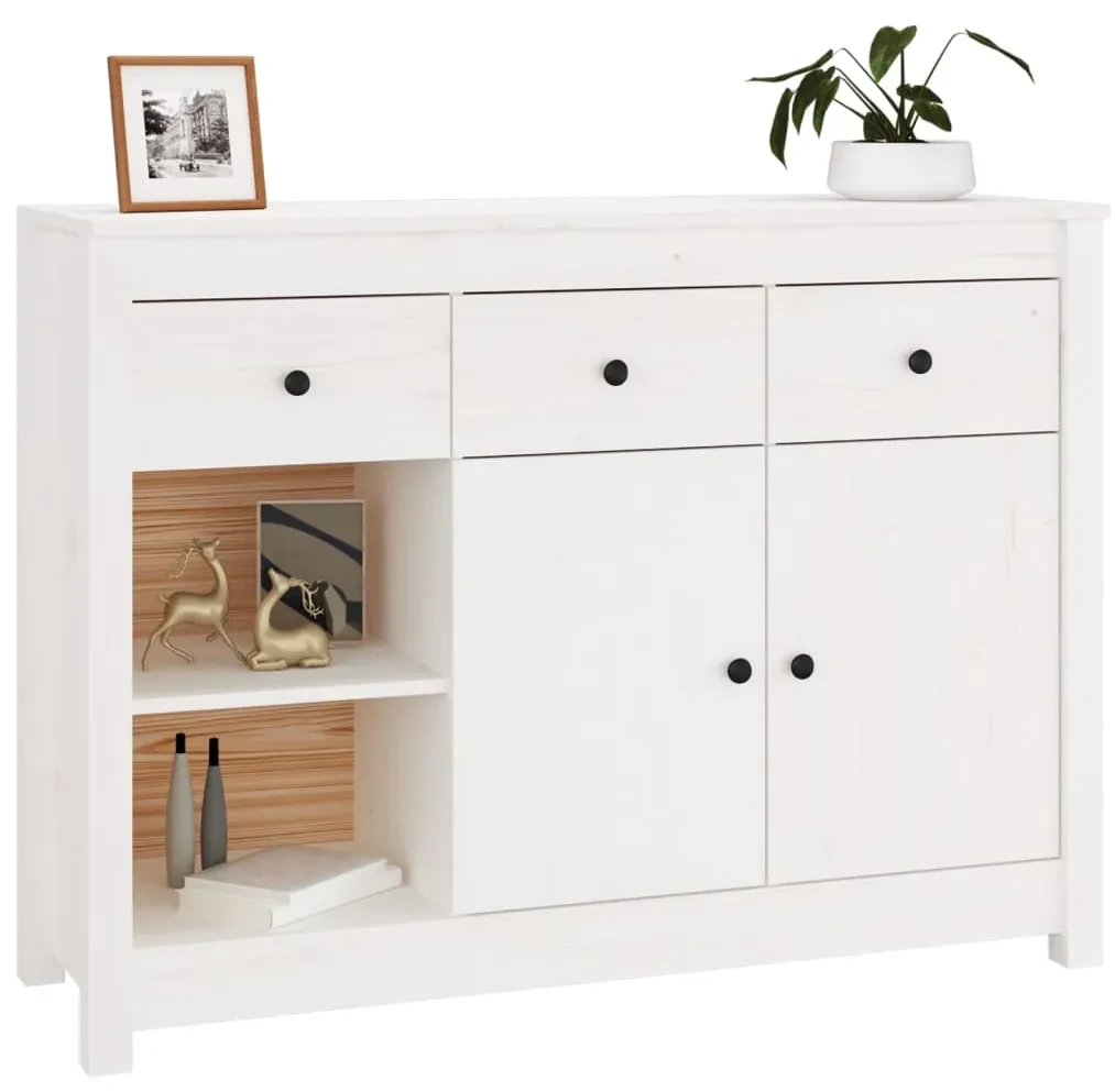 Credenza bianca 100x35x74 cm in legno massello di pino