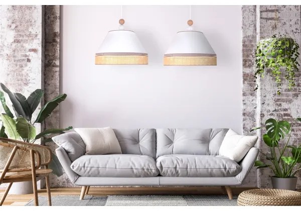 Duolla - Lampadario a sospensione con filo AVIGNON 2xE27/15W/230V bianco/rattan