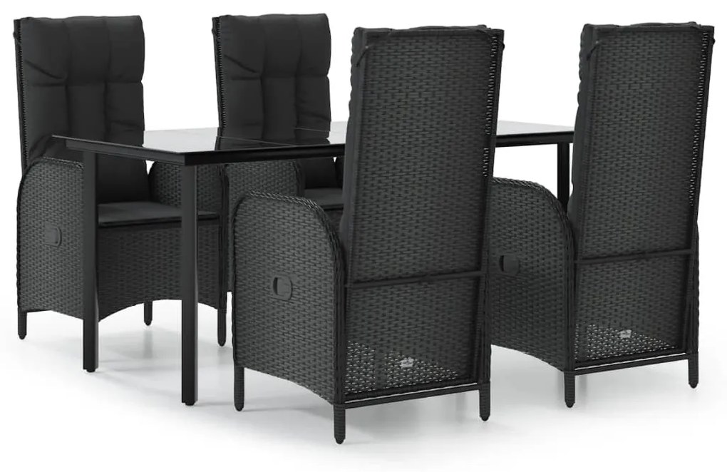 Set da pranzo da giardino 5 pz nero con cuscini in polyrattan